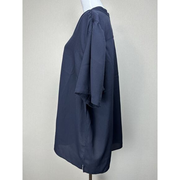 Lands' End Women's 24W Navy Blue 100% Polyester Short Sleeves Hidden Buttons - Picture 7 of 16